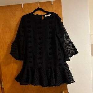 Elegant Black long sleeve textured Mini Dress